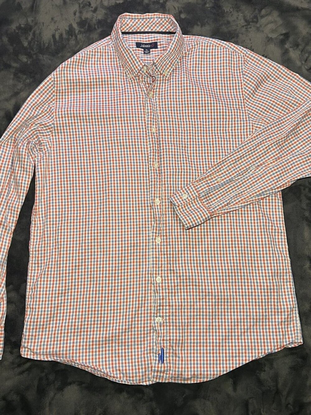 johnnie-O Egyptian Cotton Button Up Shirt XL Red Blue Check Long Sleeve